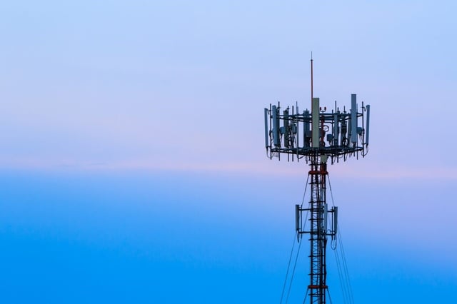 Close up mobile phone telecommunication radio antenna Tower.